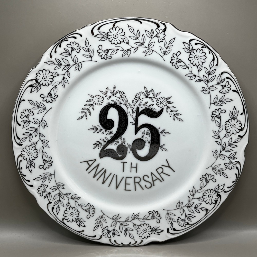 VTG Norcrest Silver 25th Anniversary Plate Silver trim 10.5' Gift Decor As Is